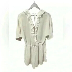LC Lauren Conrad White Ruffle V-Neck Quarter Sleeve Romper (Size Large)